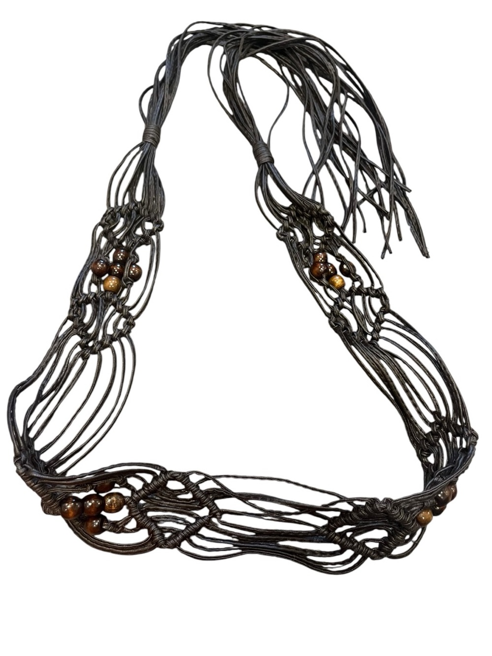 Hand Crafted Dark Brown Macramé Beaded Women’s Belt Vintage